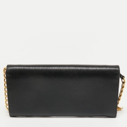 Pre Owned Prada Black Vitello Move Leather Leather Wallet On Chain