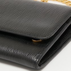 Pre Owned Prada Black Vitello Move Leather Leather Wallet On Chain