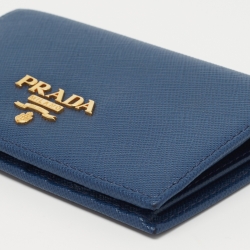 Prada Blue Saffiano Leather Bifold Card Case