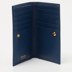 Prada Blue Saffiano Leather Bifold Card Case