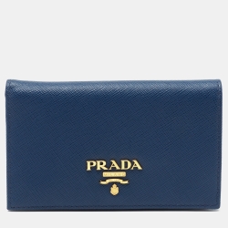 Prada Blue Saffiano Leather Bifold Card Case