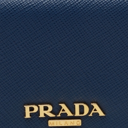 Prada Blue Saffiano Leather Bifold Card Case