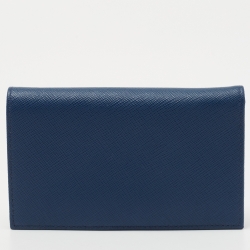 Prada Blue Saffiano Leather Bifold Card Case