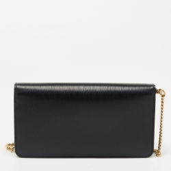 Pre Owned Prada Black Vitello Move Leather Wallet on Chain