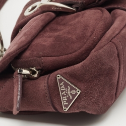 Pre Owned Prada Purple Suede Buckle Flap Baguette Bag