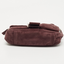 Pre Owned Prada Purple Suede Buckle Flap Baguette Bag