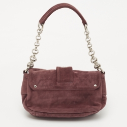 Pre Owned Prada Purple Suede Buckle Flap Baguette Bag