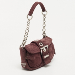 Pre Owned Prada Purple Suede Buckle Flap Baguette Bag