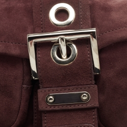 Pre Owned Prada Purple Suede Buckle Flap Baguette Bag
