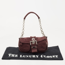 Pre Owned Prada Purple Suede Buckle Flap Baguette Bag