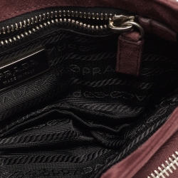 Pre Owned Prada Purple Suede Buckle Flap Baguette Bag