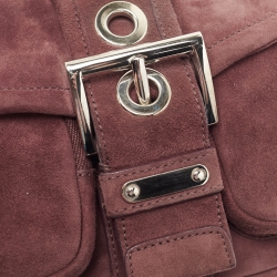 Pre Owned Prada Purple Suede Buckle Flap Baguette Bag