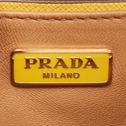 Prada Brown/Mustard Saffiano Lux Leather Turnlock Flap Top Handle Bag