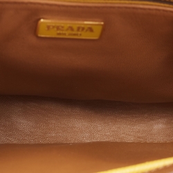 Prada Brown/Mustard Saffiano Lux Leather Turnlock Flap Top Handle Bag