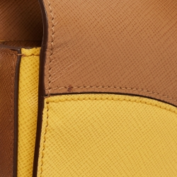 Prada Brown/Mustard Saffiano Lux Leather Turnlock Flap Top Handle Bag