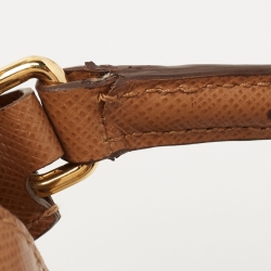 Prada Brown/Mustard Saffiano Lux Leather Turnlock Flap Top Handle Bag