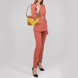 Prada Brown/Mustard Saffiano Lux Leather Turnlock Flap Top Handle Bag