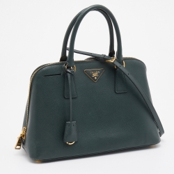 Pre Owned Prada Dark Green Saffiano Lux Leather Medium Promenade Bag