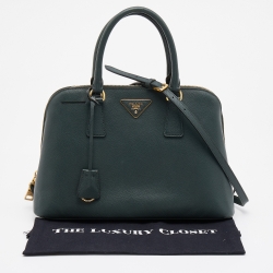 Pre Owned Prada Dark Green Saffiano Lux Leather Medium Promenade Bag