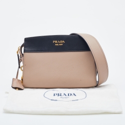 Pre Owned Prada Beige/Black Saffiano Leather Esplanade Crossbody Bag 