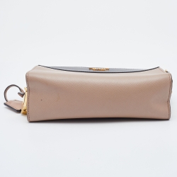 Pre Owned Prada Beige/Black Saffiano Leather Esplanade Crossbody Bag 