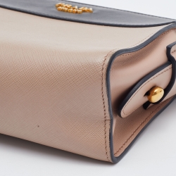 Pre Owned Prada Beige/Black Saffiano Leather Esplanade Crossbody Bag 