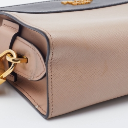 Pre Owned Prada Beige/Black Saffiano Leather Esplanade Crossbody Bag 