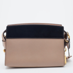 Pre Owned Prada Beige/Black Saffiano Leather Esplanade Crossbody Bag 