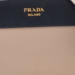 Pre Owned Prada Beige/Black Saffiano Leather Esplanade Crossbody Bag 