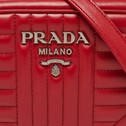 Pre Owned Prada Red Diagramme Leather Camera Shoulder Bag