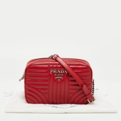 Pre Owned Prada Red Diagramme Leather Camera Shoulder Bag