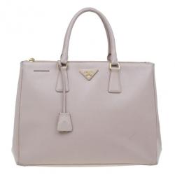 Pre Owned Prada Nude Saffiano Large Lux Double Zip Tote