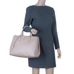 Pre Owned Prada Nude Saffiano Large Lux Double Zip Tote