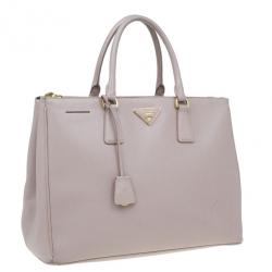 Pre Owned Prada Nude Saffiano Large Lux Double Zip Tote