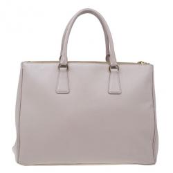 Pre Owned Prada Nude Saffiano Large Lux Double Zip Tote