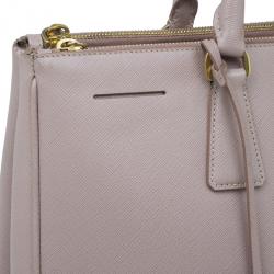 Pre Owned Prada Nude Saffiano Large Lux Double Zip Tote
