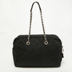 Pre Owned Prada Black Quilted Nylon Chain Satchel