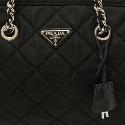 Pre Owned Prada Black Quilted Nylon Chain Satchel