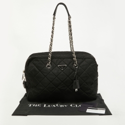 Pre Owned Prada Black Quilted Nylon Chain Satchel