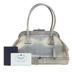 Pre Owned Prada Beige Lizard Leather Mini Bag