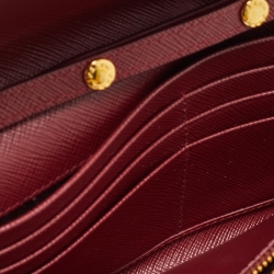 Pre Owned Prada Dark Red Saffiano Metal Leather Wallet On Chain