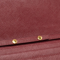 Pre Owned Prada Dark Red Saffiano Metal Leather Wallet On Chain
