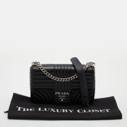 Pre Owned Prada Black Diagramme Leather Medium Shoulder Bag