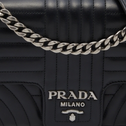 Pre Owned Prada Black Diagramme Leather Medium Shoulder Bag