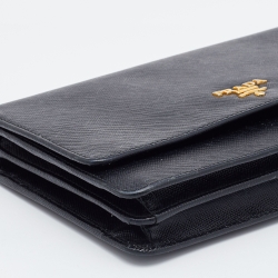 Pre Owned Prada Black Saffiano Leather Flap Crossbody Bag