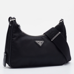 Pre Owned Prada Black Nylon and Leather Re-Edition 2005 Shoulder Bag