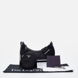 Pre Owned Prada Black Nylon and Leather Re-Edition 2005 Shoulder Bag