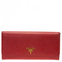 Pre Owned Prada Red Saffiano Leather Continental Wallet