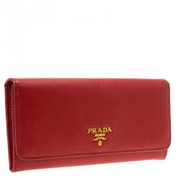 Pre Owned Prada Red Saffiano Leather Continental Wallet