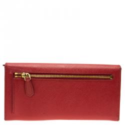 Pre Owned Prada Red Saffiano Leather Continental Wallet